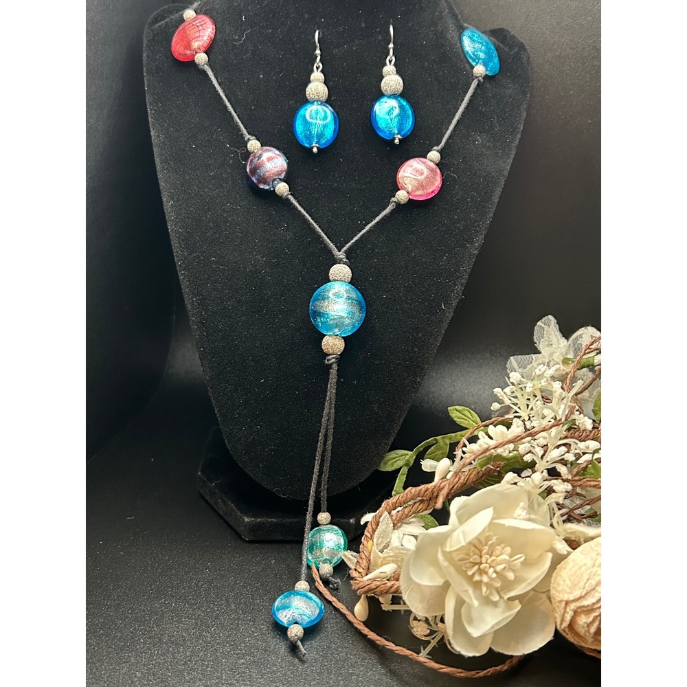 Antica Murrina 925 Murano Glass Necklace Earrings Set Italy Beachy Boho